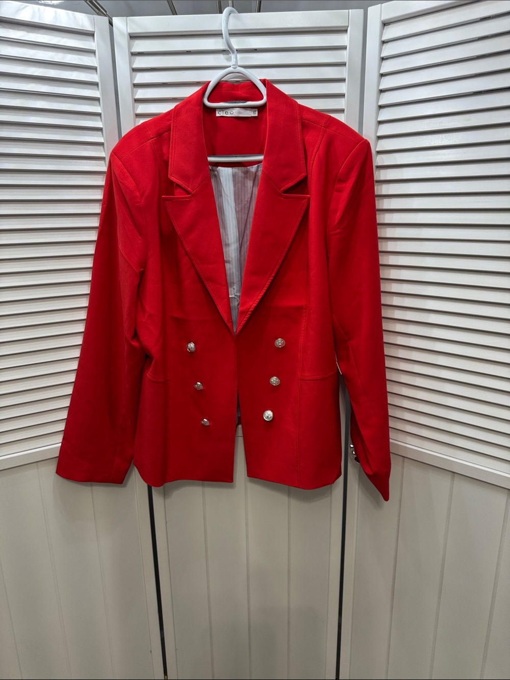 cleo Red Double-Breasted Blazer with Silver Buttons